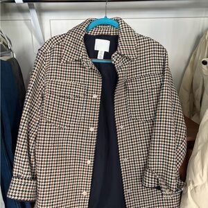 H&M Houndstooth Pea Coat in Black, Tan & Cream